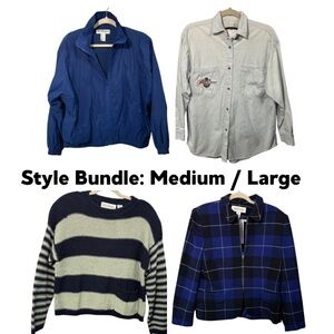 STYLE BUNDLE Women’s Vintage Blue Jacket Shirt Sweater Pepe Jeans plaid M L